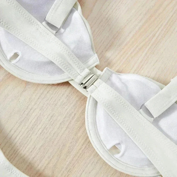 Beige Cute Women's Underwire 3d Floral Sexy Bikini Set - Picture 7 of 7